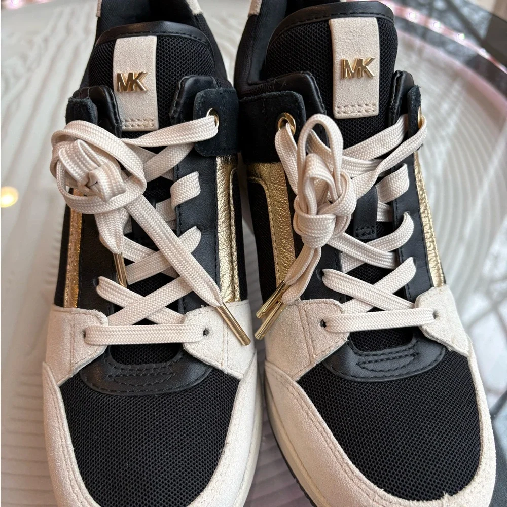 Michael Kors Georgie Trainers Black, Cream & Gold Wedge Sneakers - Picture 6 of 7